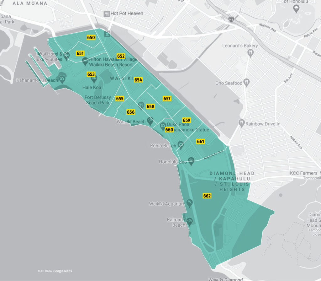 Shaded map of the District 6 beat boundaries