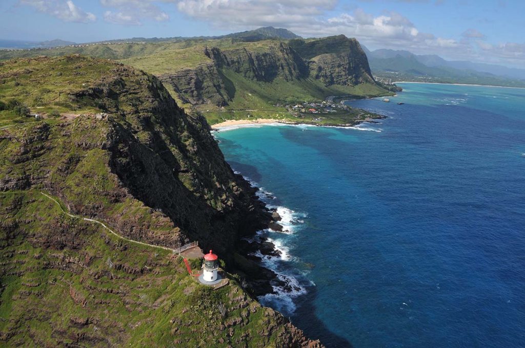 Aerial photo of the Makapu'u Lighthouse and the shoreline
