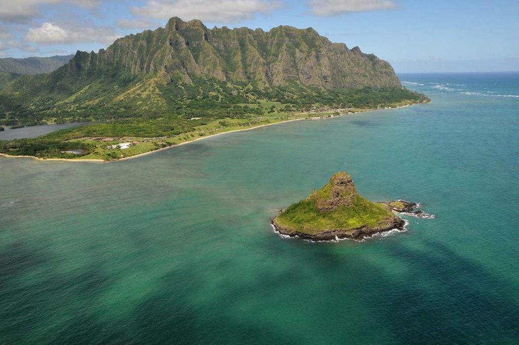 Aerial photo of Chinaman's Hat and the shoreline