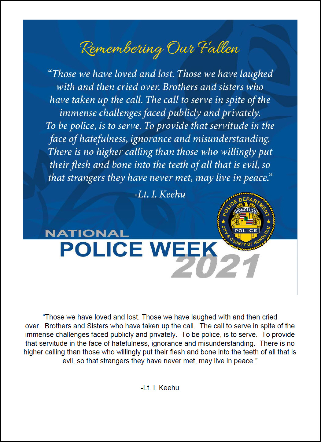 National Police Week 2021 Honolulu Police Department