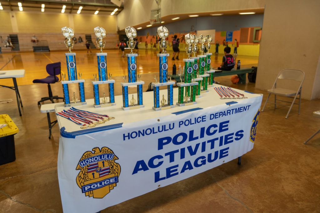 PAL basketball. Table with trophies
