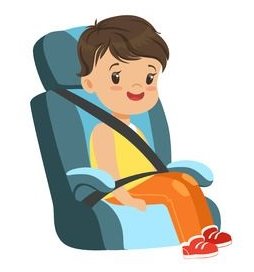 Young child in a vehicle passenger seat with a seatbelt engaged