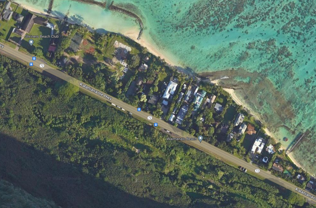 Google map picture of the area opposite of 41-483 Kalanianaole Highway