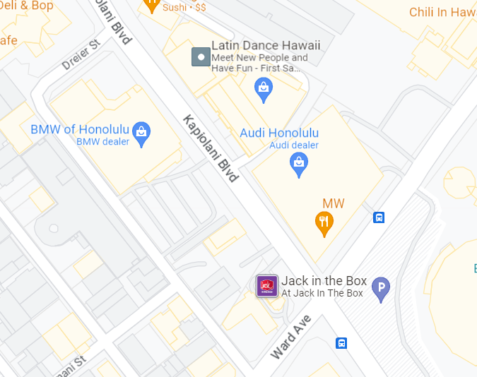 Google map of Kapiolani Boulevard and Ward Avenue