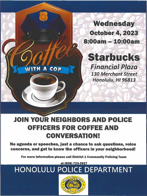 D1 Coffee with a Cop Event Flyer for Starbucks Financial Plaza on 10-04-23 @ 8am - 10am