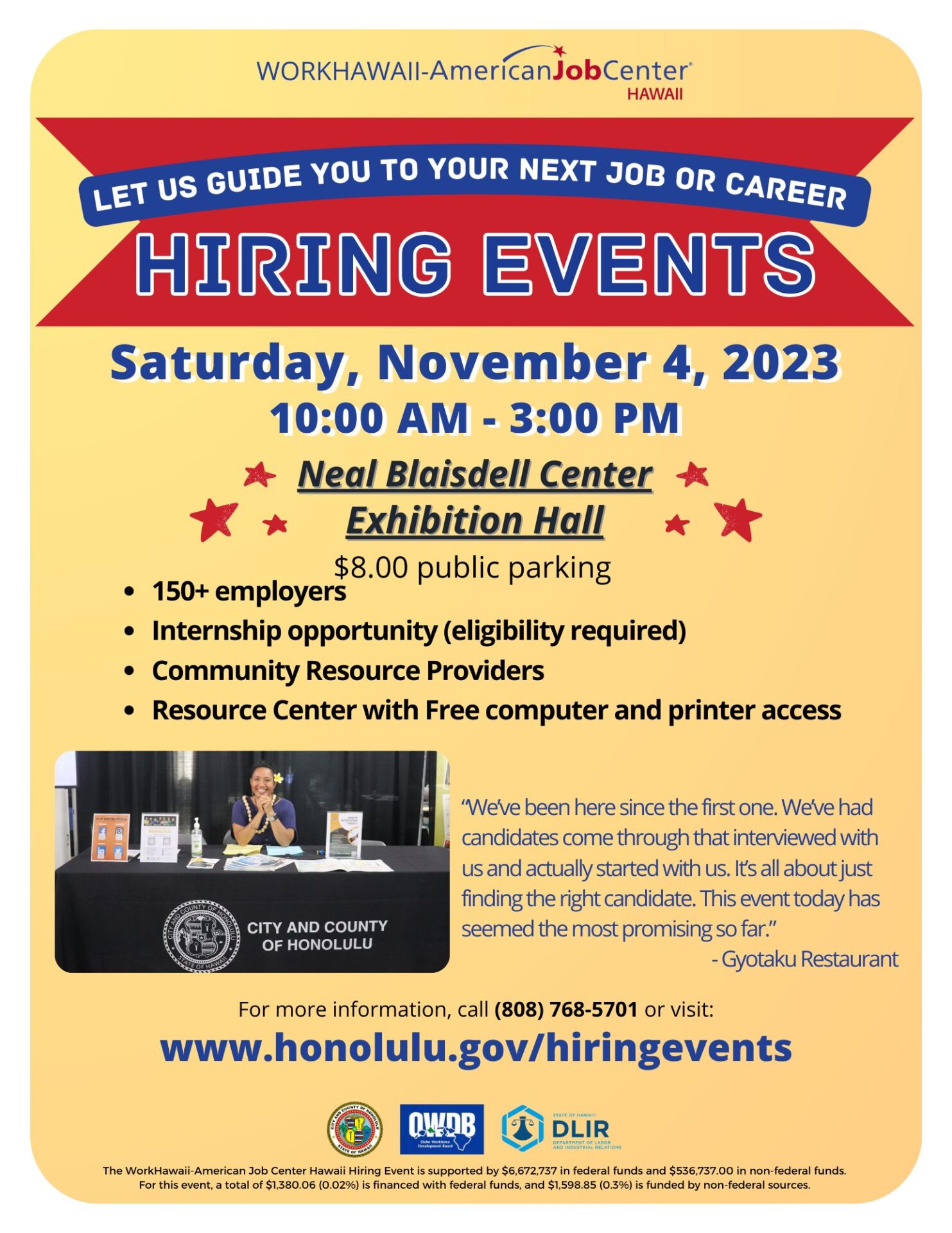Flyer American Job Center Hawaii Hiring Event Nov 4