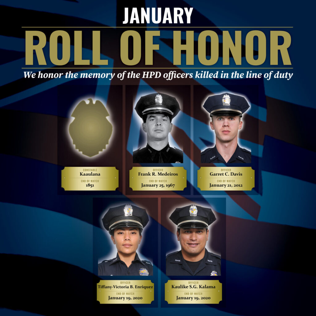 Roll of Honor for the month of January. The graphic features the HPD officers who died in the line of duty.