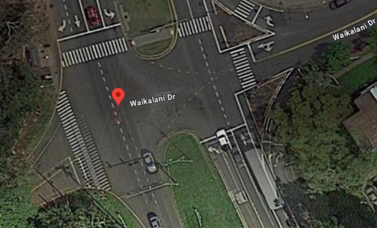 Google map picture of the intersection of Kamehameha Highway and Waikalani Drive.