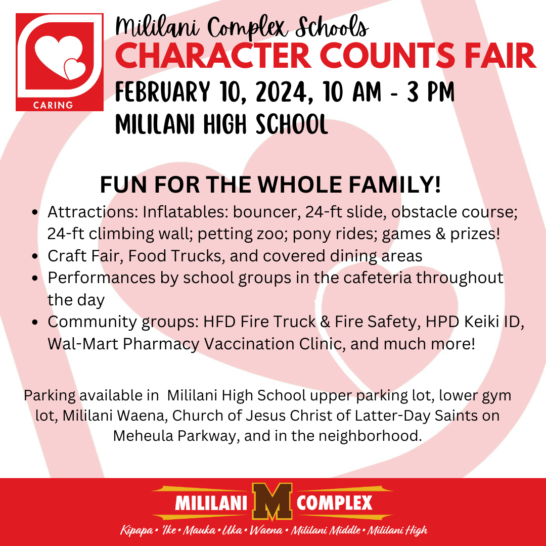 02-10-24 Mililani Complex Schools Character Counts Fair Flyer