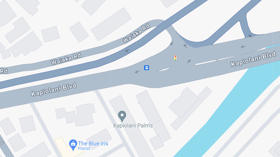 Google Maps image of Kapiolani Boulevard and Waiaka Road