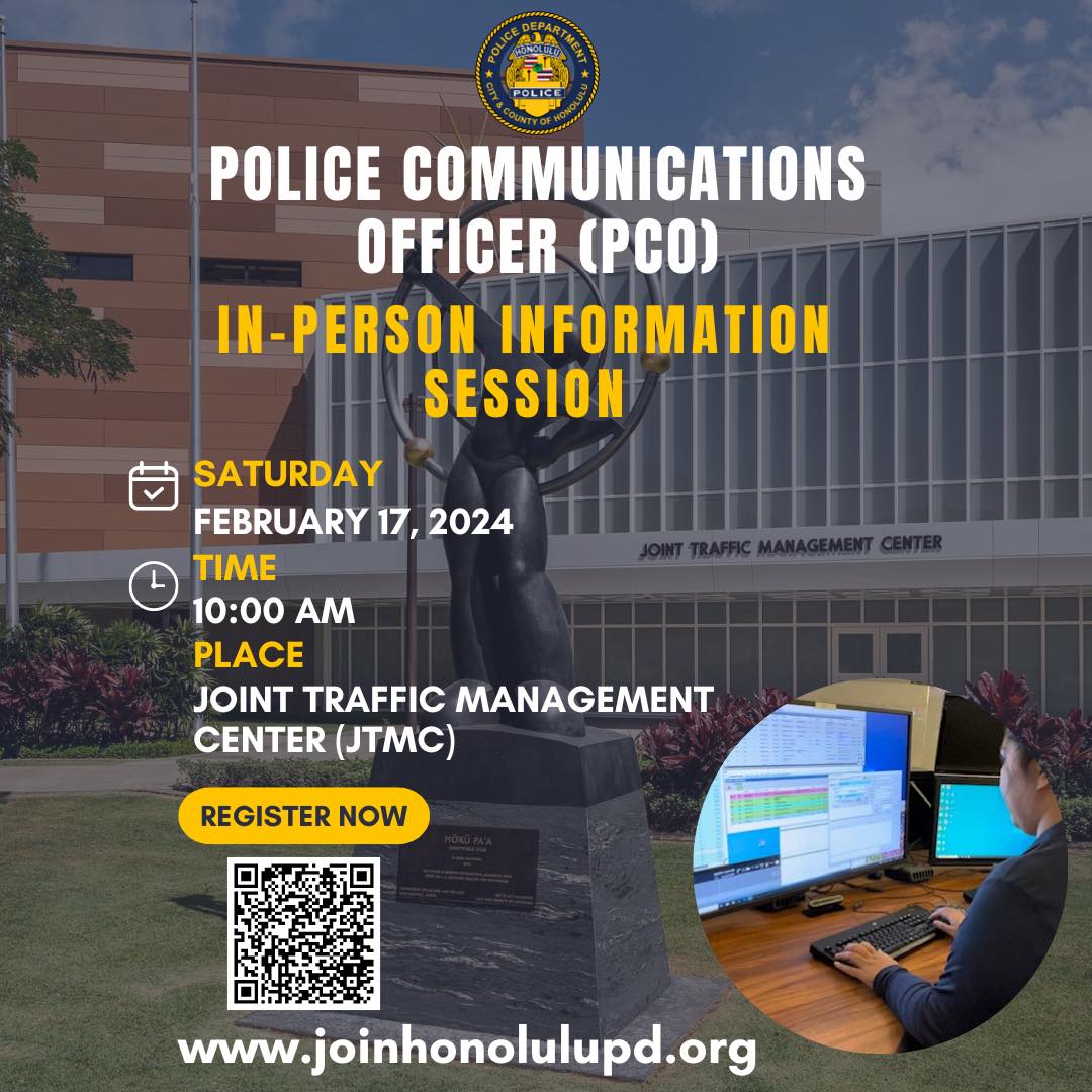 Flyer for a Police Communications Officer (PCO) Information Session for interested persons.