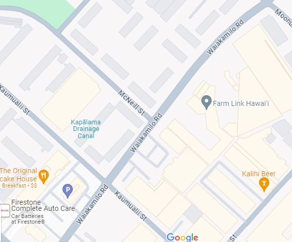 Google map image of Waiakamilo Road and McNeill Street