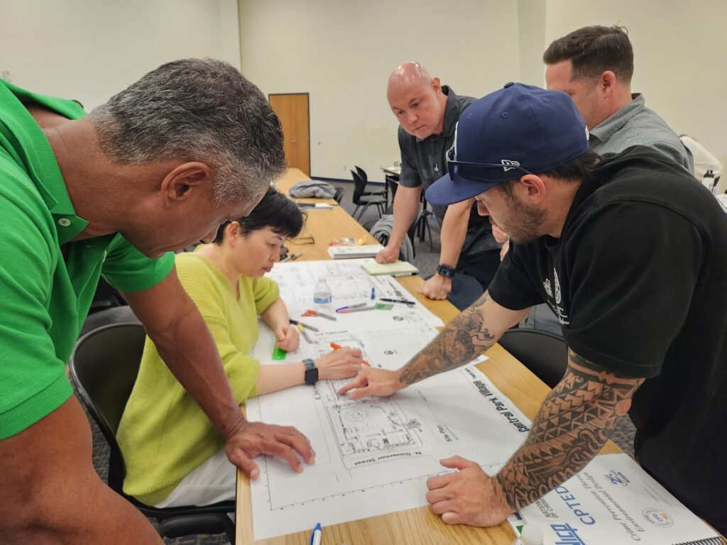 Officers participated in a crime prevention through environmental design (CPTED) class to gain knowledge, to provide free CPTED services to businesses.