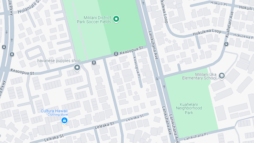 Google Map image of Lanikuhana Avenue and Keaoopua Street intersection.