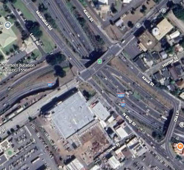 Google maps image depicting the H-1 Freeway near the Middle Street overpass