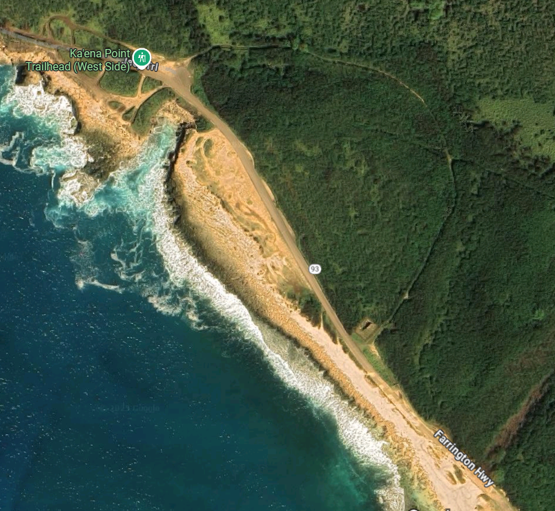 Google maps image that depicts the area of Farrington Highway, west of Makua Valley Road