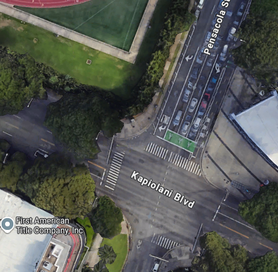 Google Maps image of Kapiolani Boulevard and Pensacola Street
