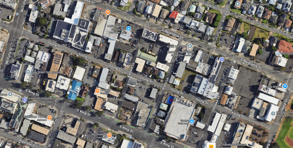 Google Maps image of the Young Street and Kemole Lane intersection.