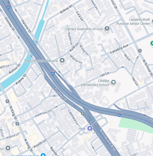 Google map image of H1 Freeway EB and the Vineyard Off-ramp