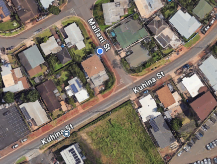 Google maps image that depicts the area of Kuhina Street near Mailani Street