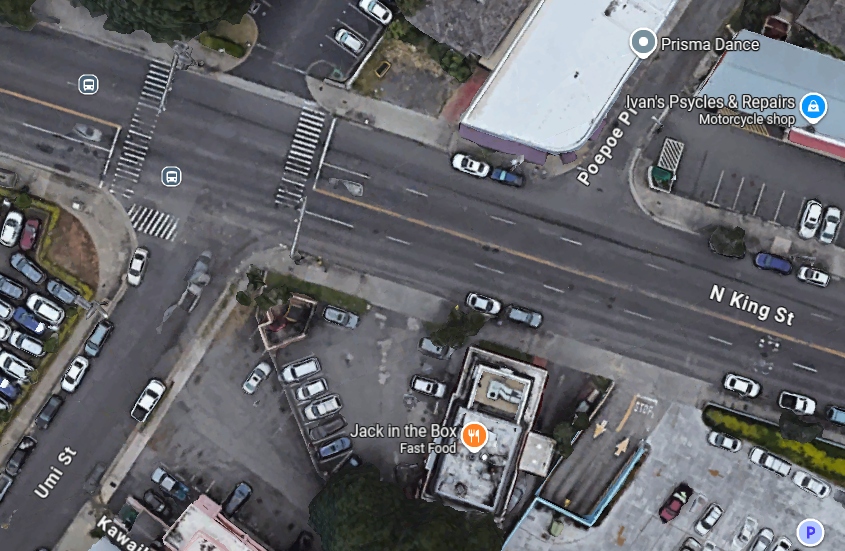 Google maps image depicting the area of North King Street and Umi Street