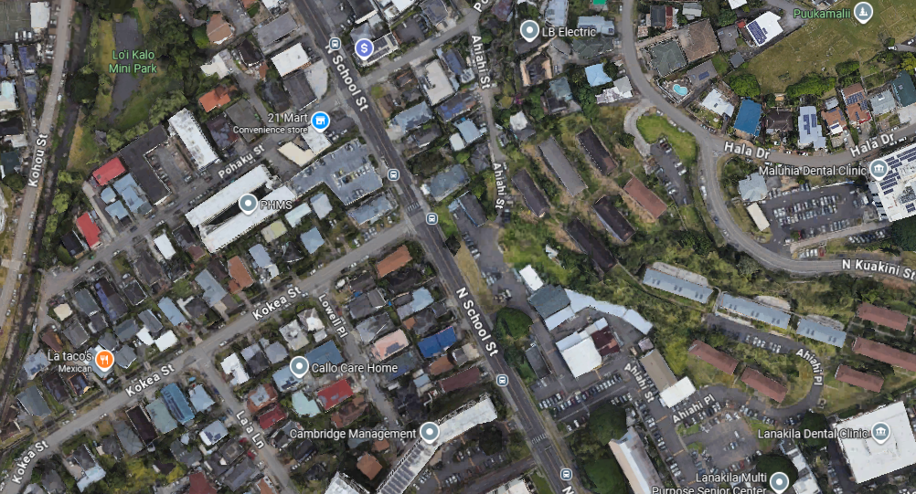 Google Maps Image of the North School Street and Kokea Street intersection.