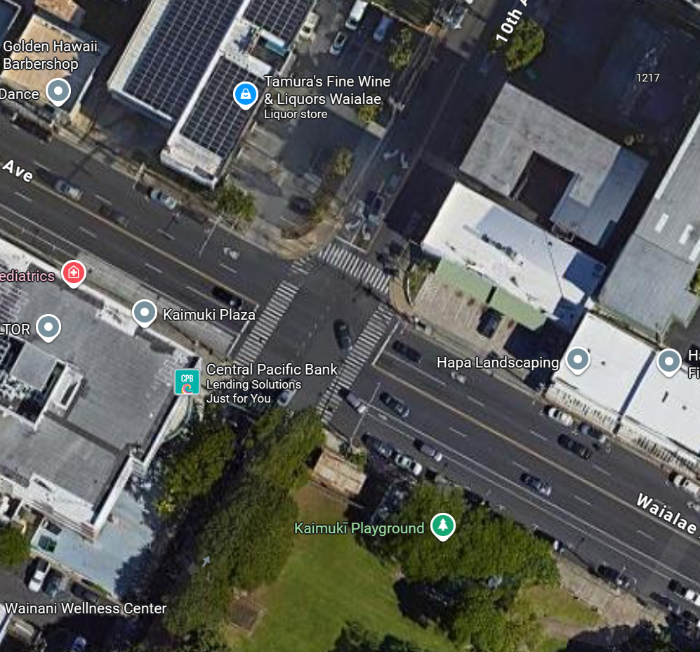 Waialae Avenue westbound, 23 feet east of 10th Avenue
