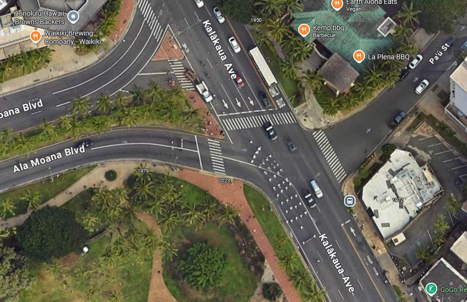 Google Maps depicting the area of Kalakaua Avenue and Ala Moana Boulevard