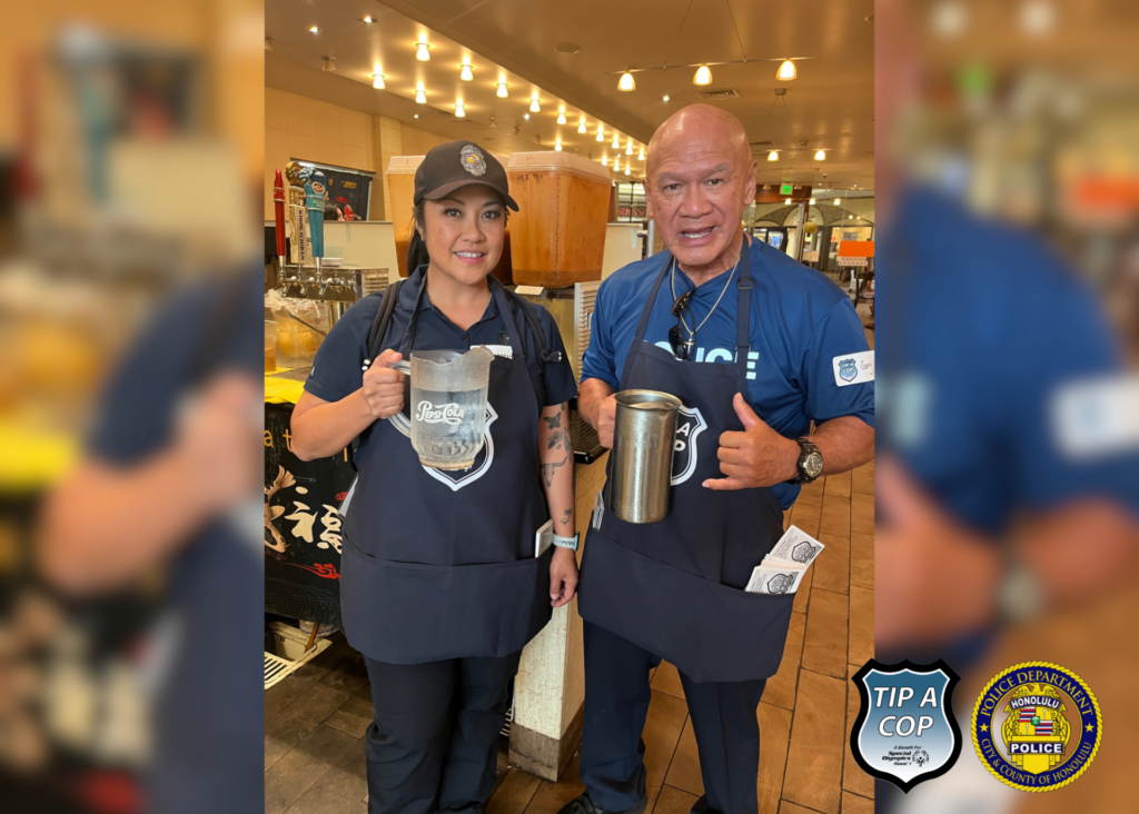 Our dedicated officers are trading badges for aprons at Tip-a-Cop! 👮♂️🍽️ Join Officer Gerald Reyes and Officer Jozlyn Harrington at Pearlridge Goma Tei, and meet our 217th Recruit cClass at Kahala CPK. 👉 Your tips can change lives! Come support our Special Olympic athletes at Tip-a-Cop happening at: 🍕 California Pizza Kitchen •Ka Makana Aliʻi •Kahala Mall •Kailua Town Center •Pearlridge Center 🍜 Goma Tei •Kahala Mall •Pearlridge Center 📅 Happening: •Saturday, November 8, 2025: 11 a.m. – 3 p.m. & 5 p.m. – 9 p.m. •Sunday, November 9, 2025: 11 a.m. – 3 p.m. & 5 p.m. – 9 p.m. Let’s make a difference together! 🌟 #TipACop #SupportSpecialOlympics #Community