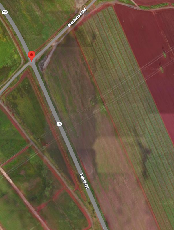 Google maps image depicting the area of Kunia Road and Plantation Road