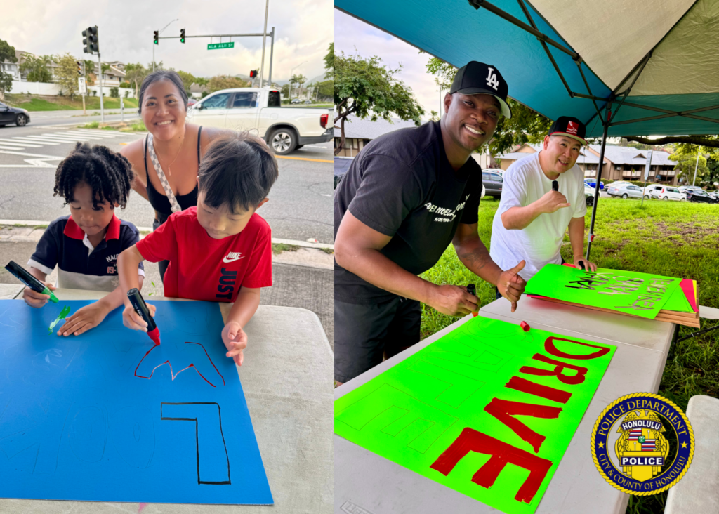 Traffic Division Honors Azalia Park with Sign-Waving and Checkpoint. Over the weekend, officers from the Traffic Division partnered with SafeRide Hawaiʻi, MADD Hawaiʻi, and the Keiki Injury Prevention Coalition Hawaiʻi for a sign-waving event in remembrance of Azalia Park, a victim of impaired driving in December 2020. Officers then conducted a sobriety checkpoint in the area, where sober drivers were thanked with a gift from MADD Hawaiʻi for choosing to drive sober. 🚗💙 Remember, making good decisions affects us all and helps ensure safer roads for everyone. 🌟 #SaferRoadsTogether #DriveWithAloha #SafeEveryMile