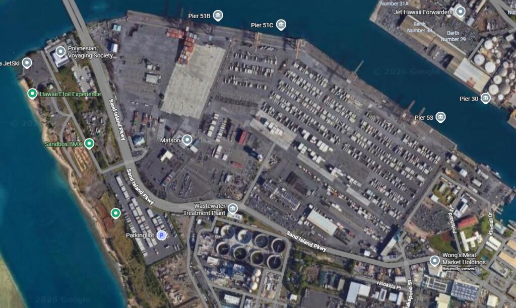 Google Map image of Sand Island Parkway.