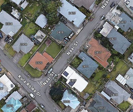 Google Maps image depicting the area of Naai Street and Kula Kolea Drive