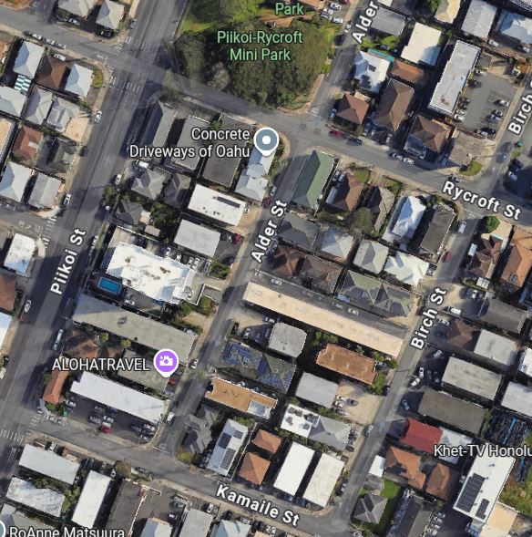 Google Maps image that depicts the area of Alder Street and Rycroft Street