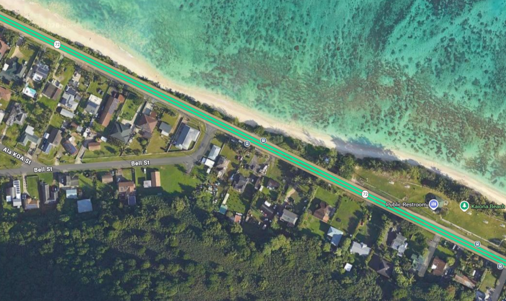 Kalanianaole Highway, 3360 feet east of Bell Street