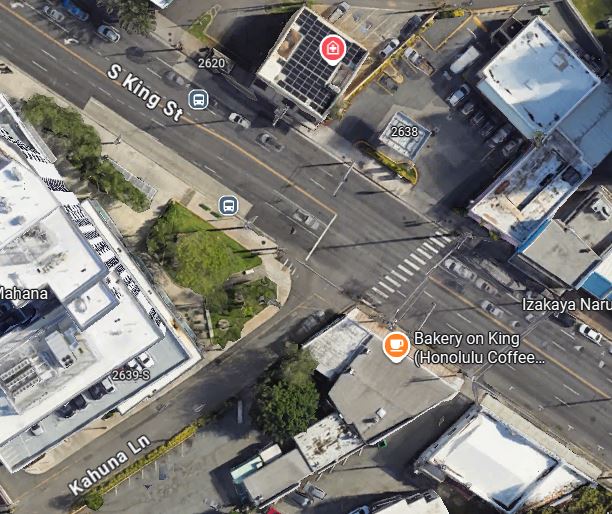 Google maps image that depicts the area of South King Street and Kahuna Lane