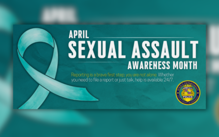 Graphic designed for the Honolulu Police Department to show support for Sexual Assault Awareness Month which is observed in April. The graphic is teal colored with a message of support. Reporting is a brave first step; you are not alone. Whether you need to file a report or just talk, help is available 24/7. The Sex Abuse Treatment Center Local Hotline: Call (808) 524-7273 If you are in immediate danger: Call 911