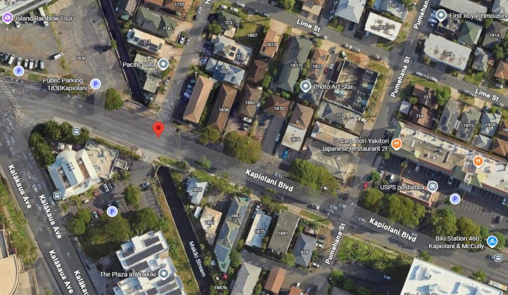 Google Map image of Kapiolani Boulevard and Hauoli Street