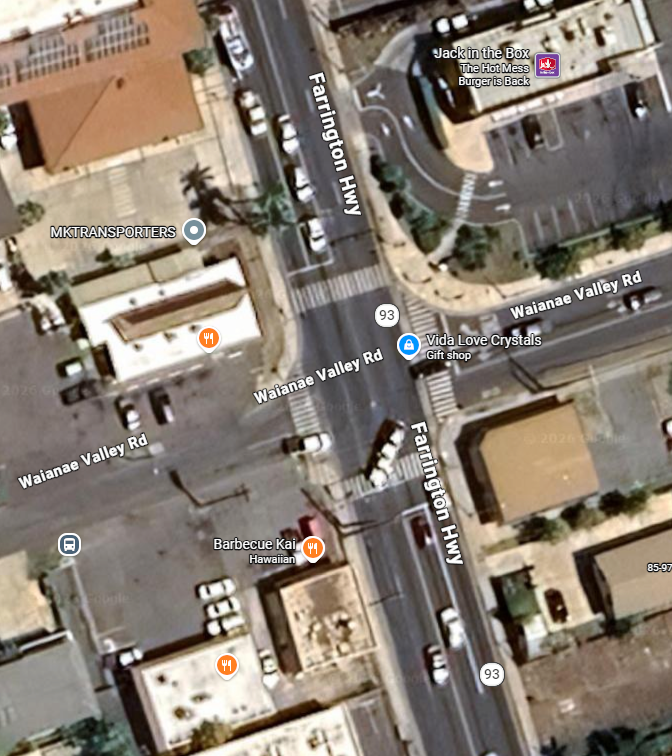 Google maps image depicting the area of Farrington Highway and Waianae Valley Road