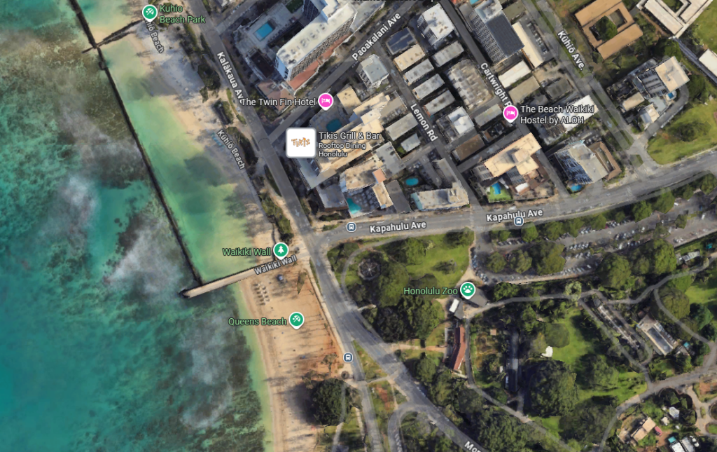 Google maps image of the intersection of Kalakaua Avenue and Kapahulu Avenue.