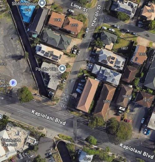 Google maps image depicting the area of Kapiolani Boulevard and Haouli Street