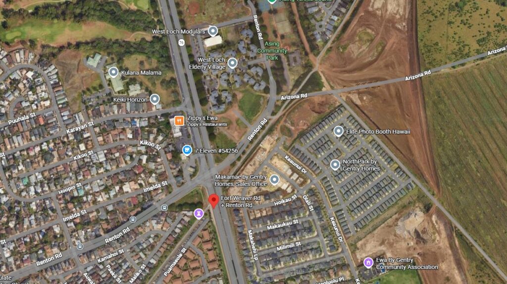 Google Map image of Fort Weaver Road and Renton Road.
