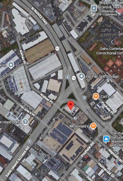 Google Maps depicting the area of Nimitz Highway and Sand Island Access Road