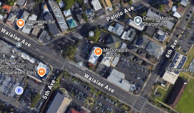 Google maps image that depicts the area of Waialae Avenue and 5th Avenue