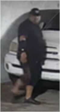 Unknown male suspect wearing a baseball cap as shown on surveillance camera