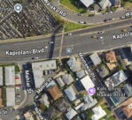 Kapiolani Boiulevard westbound, 100 feet west of Mahiai Street