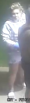 Unknown shirtless male and unknown female with reading glasses as shown on surveillance camera
