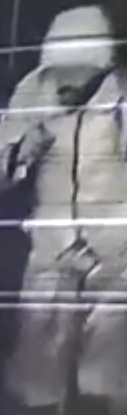 Unknown male suspect with tattoos on right shin and hand as shown on surveillance camera