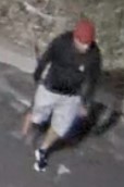 Unknown male suspect with a beanie style hat as shown on surveillance video