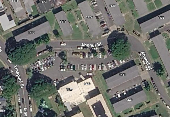 Google Maps depicting the area of Ahonui Street and Linapuni Street